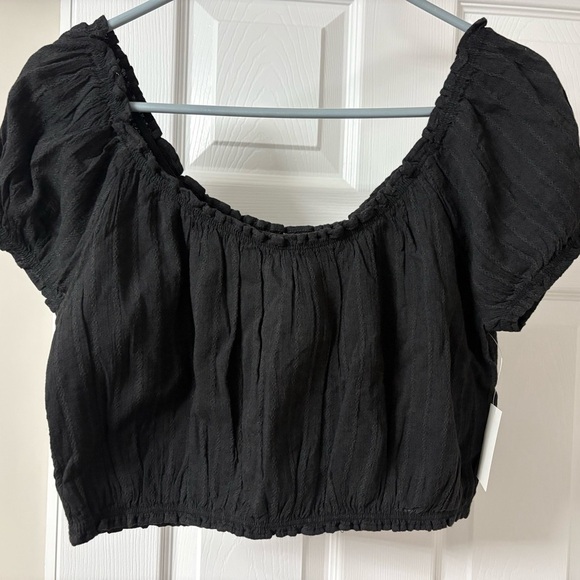 *NORDSTROM Abound Short Sleeve Women's Black Crop Top Puff Sleeves Medium NWT - Picture 1 of 5
